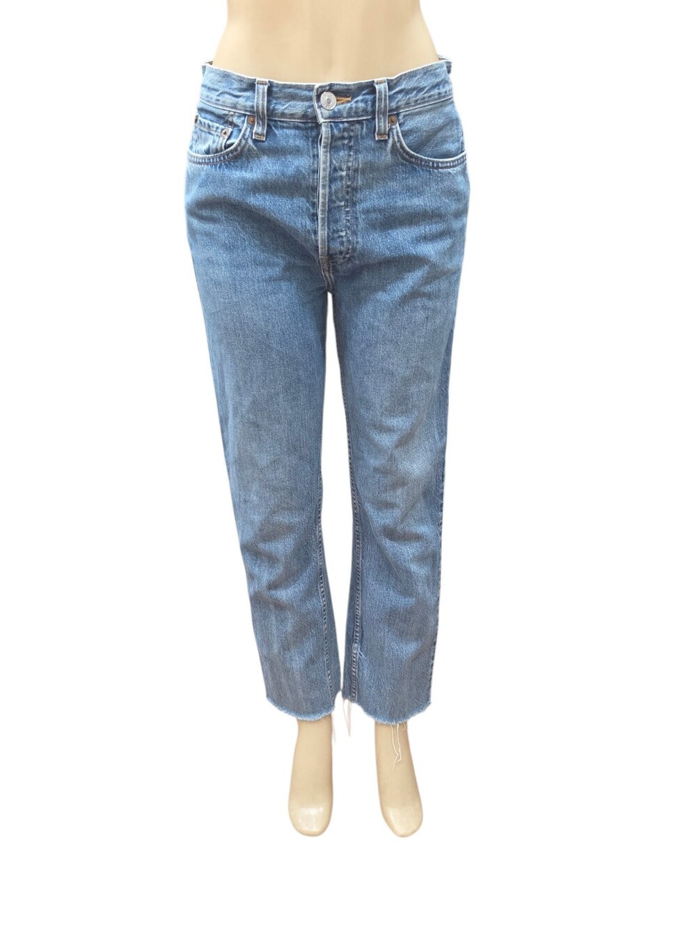 Re/Done Originals Button Fly Straight Leg Jeans Womens Raw Hem Size 28 USA Made